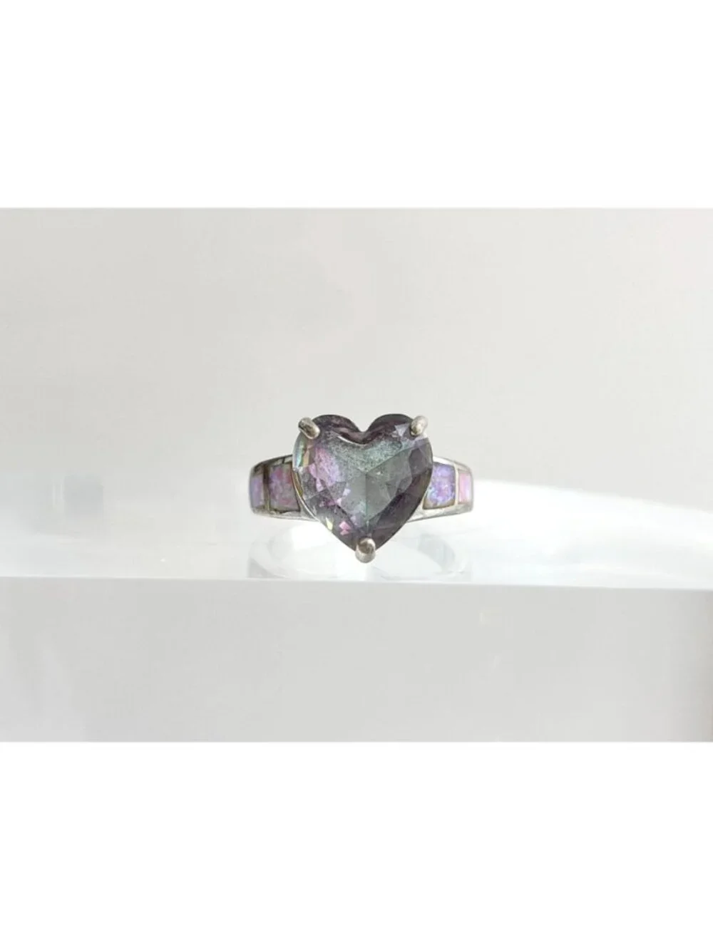 Iridescent Mystic Topaz Heart Cut Opal Sterling Silver 925 Vintage Ring - sz 7
